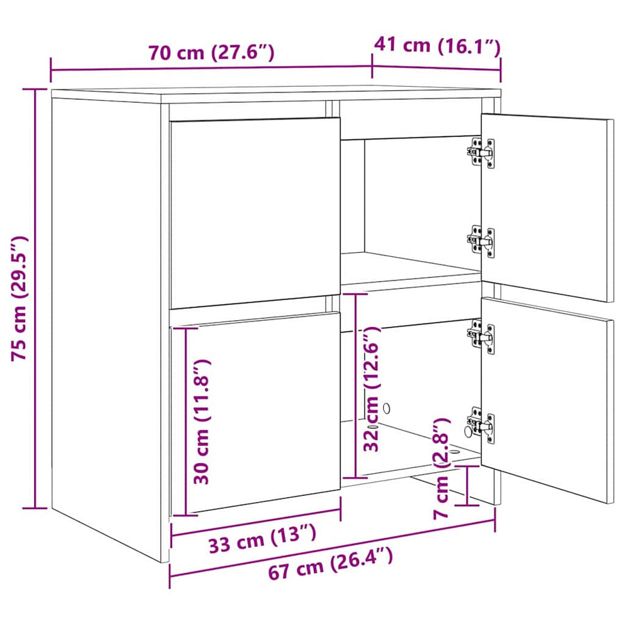 Dressoir 2 pcs artisanaal eikenkleurig 70 x 41 x 75 cm
