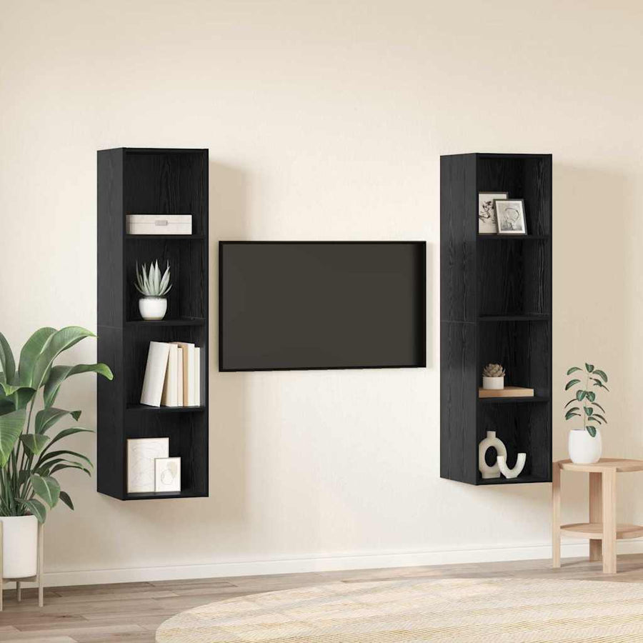 Tv-meubelset 2 pcs Zwart 37 x 37 x 142.5 cm Bewerkt hout