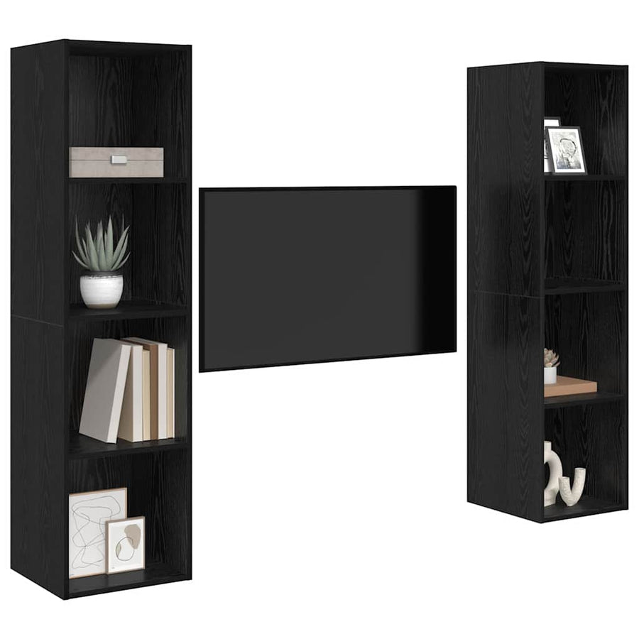 Tv-meubelset 2 pcs Zwart 37 x 37 x 142.5 cm Bewerkt hout