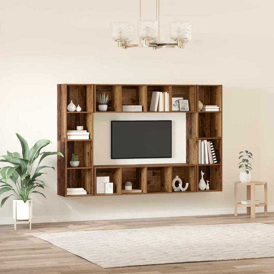 Tv-meubelset 4 pcs Bruin 37 x 37 x 142.5 cm Bewerkt hout