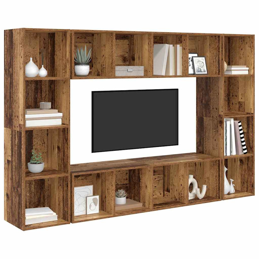 Tv-meubelset 4 pcs Bruin 37 x 37 x 142.5 cm Bewerkt hout