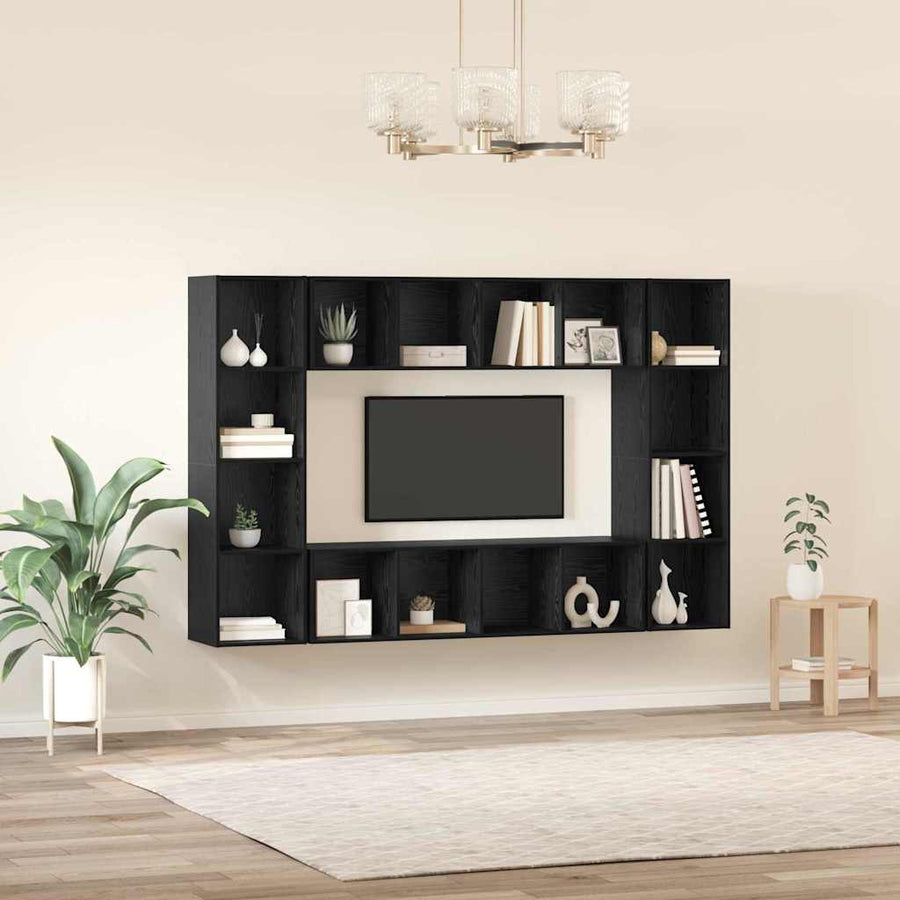 Tv-meubelset 4 pcs Zwart 37 x 37 x 142.5 cm Bewerkt hout