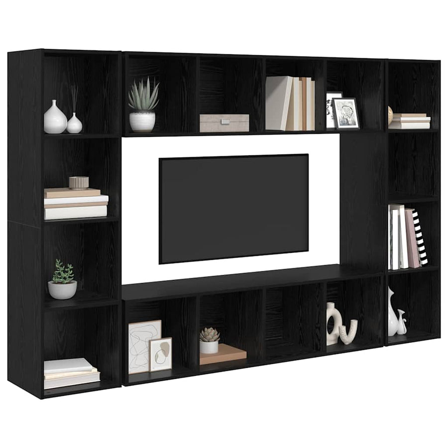 Tv-meubelset 4 pcs Zwart 37 x 37 x 142.5 cm Bewerkt hout