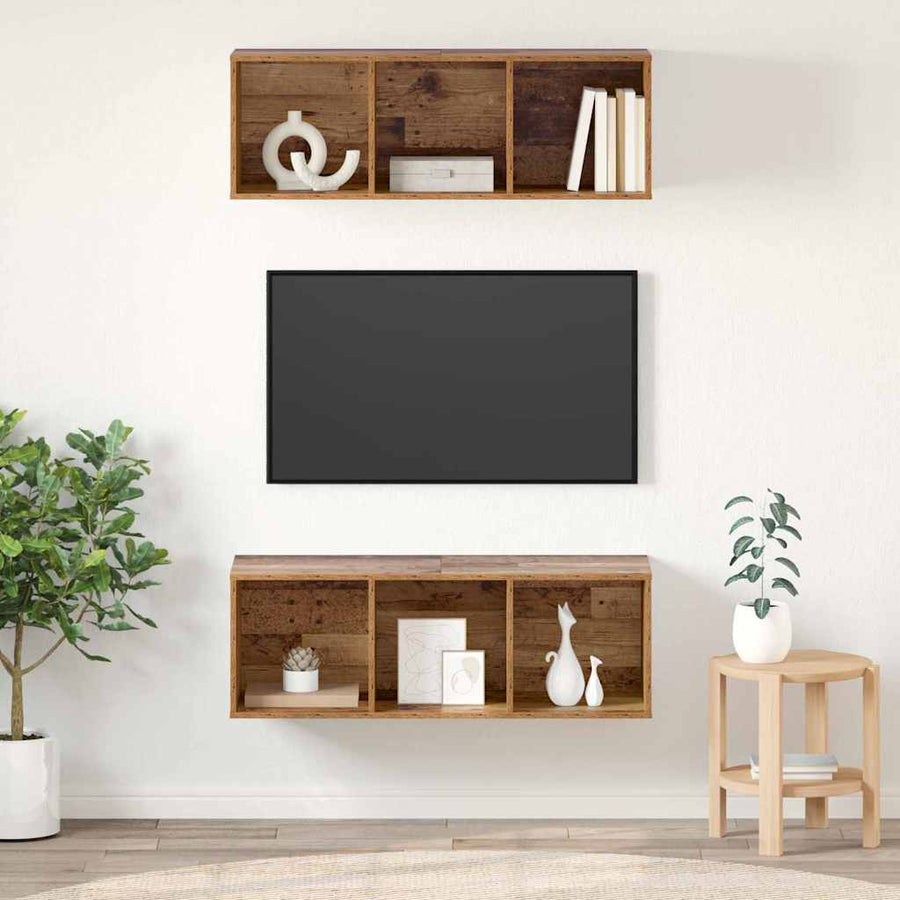 Wandgemonteerde TV-kasten 2 pcs Oud hout 37 x 37 x 107.5 cm