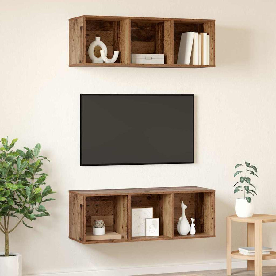 Wandgemonteerde TV-kasten 2 pcs Oud hout 37 x 37 x 107.5 cm