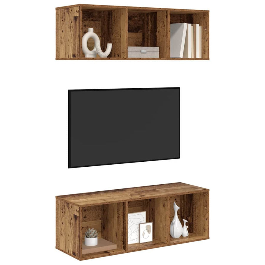 Wandgemonteerde TV-kasten 2 pcs Oud hout 37 x 37 x 107.5 cm