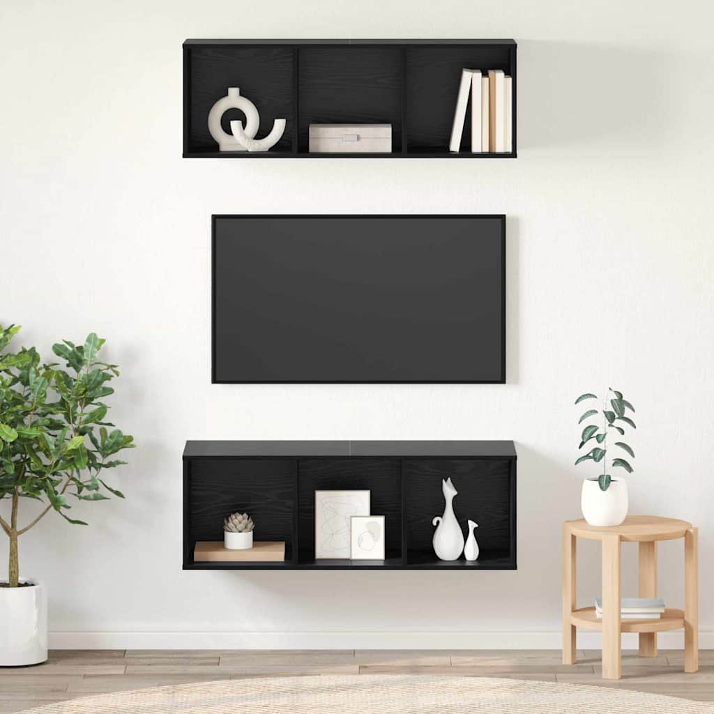 Wandgemonteerde TV-kasten 2 pcs Zwart eiken 37 x 37 x 107.5 cm