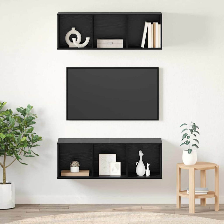 Wandgemonteerde TV-kasten 2 pcs Zwart eiken 37 x 37 x 107.5 cm