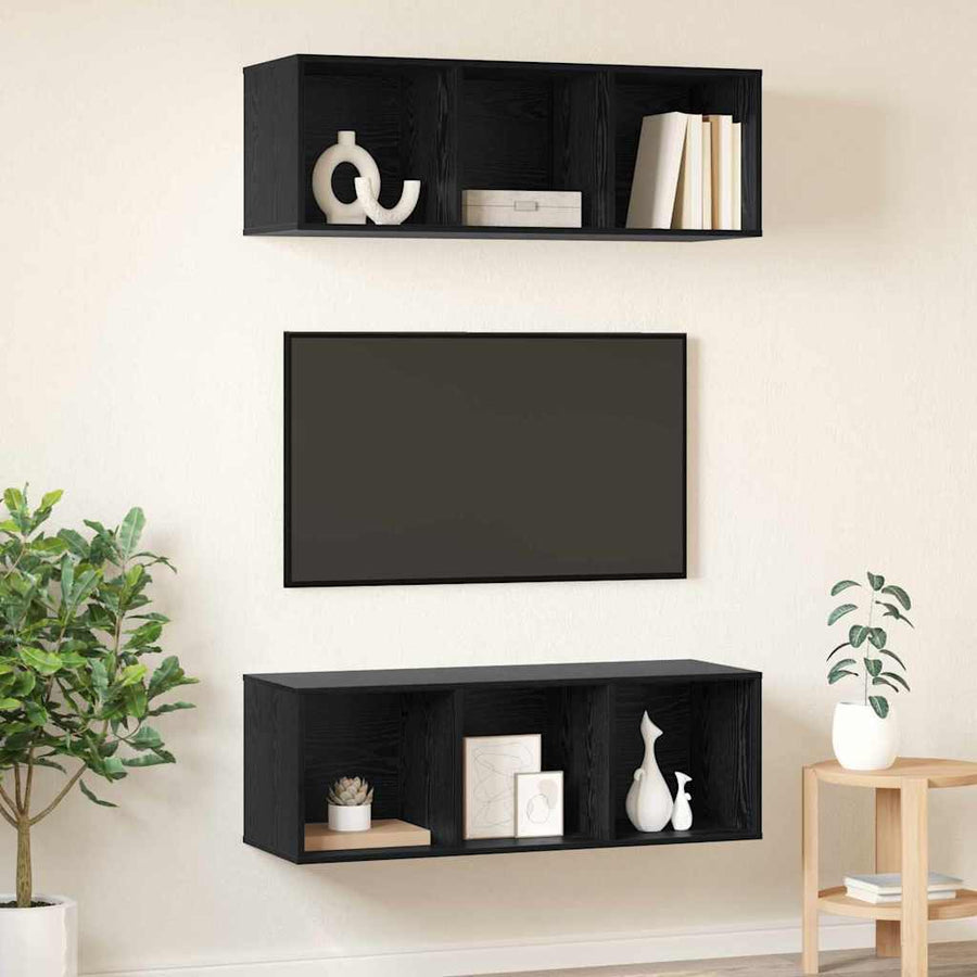Wandgemonteerde TV-kasten 2 pcs Zwart eiken 37 x 37 x 107.5 cm