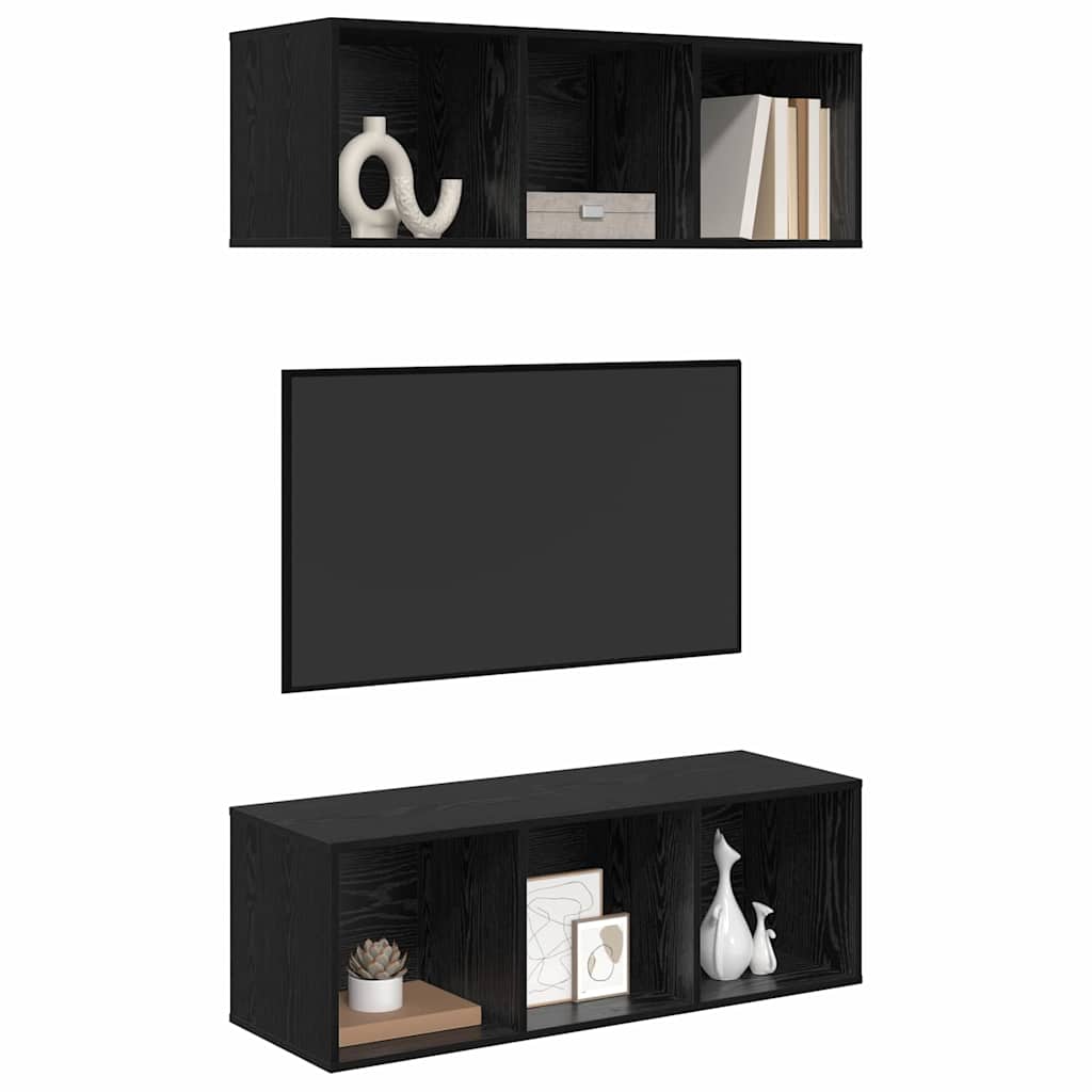 Wandgemonteerde TV-kasten 2 pcs Zwart eiken 37 x 37 x 107.5 cm