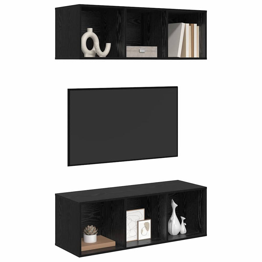 Wandgemonteerde TV-kasten 2 pcs Zwart eiken 37 x 37 x 107.5 cm
