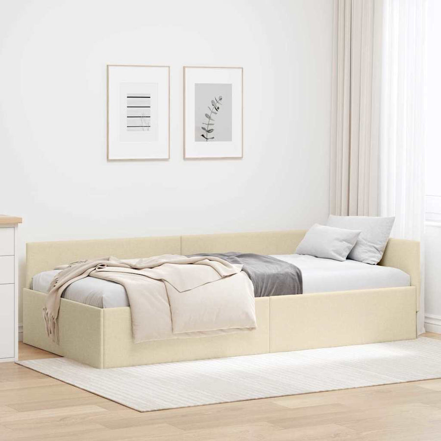 Hoekbedframe met hoofdeinde Crème 80 cm x 200 cm Fluweel