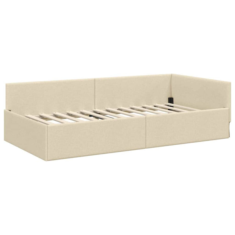 Hoekbedframe met hoofdeinde Crème 80 cm x 200 cm Fluweel