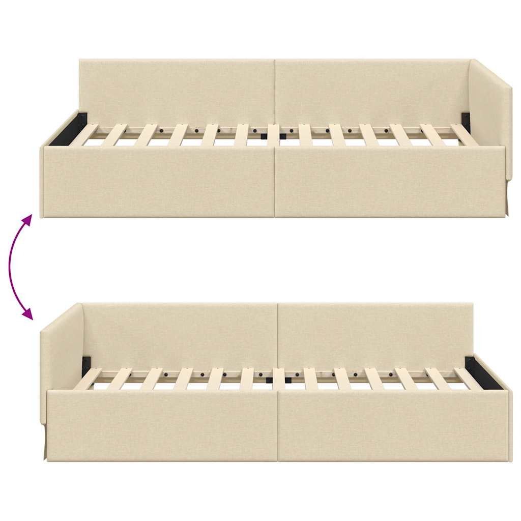 Hoekbedframe met hoofdeinde Crème 80 cm x 200 cm Fluweel