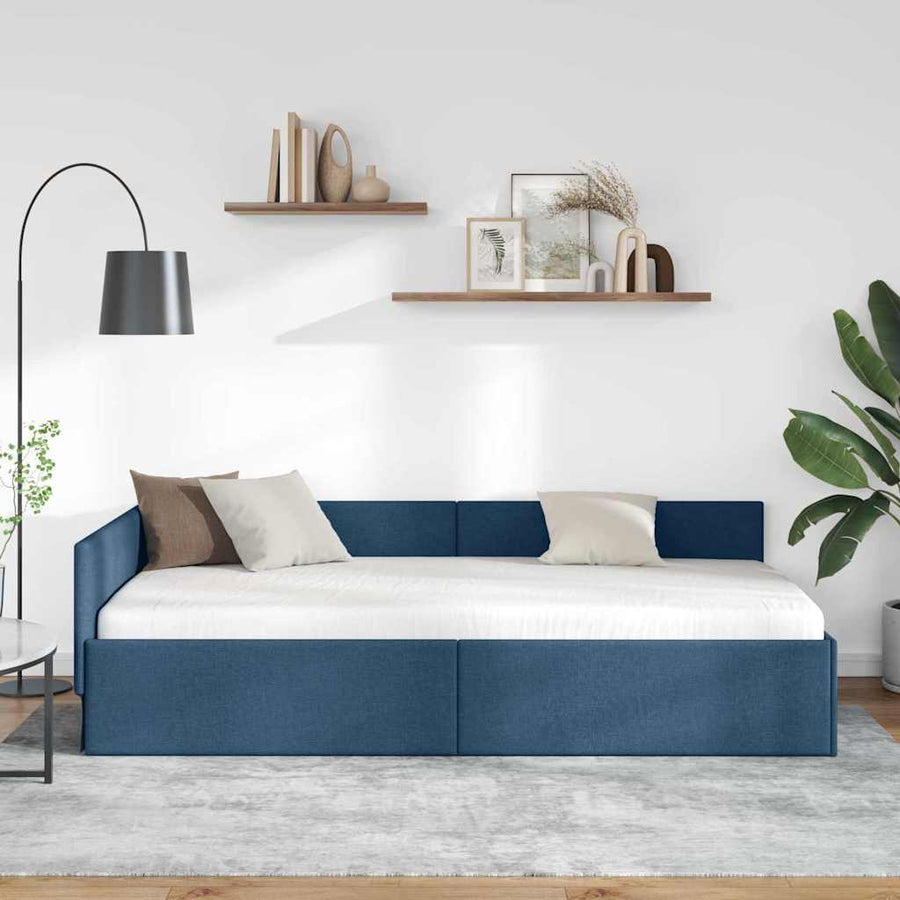 Hoekbedframe met hoofdeinde Blauw 80 cm x 200 cm Fluweel