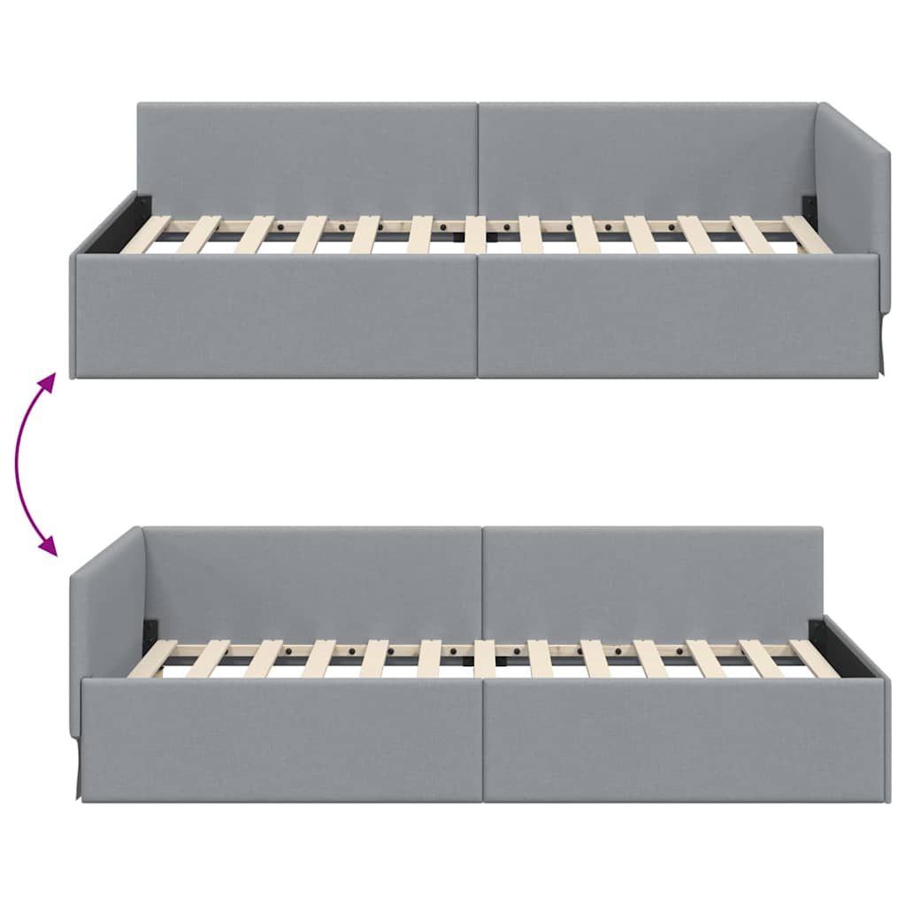 Hoekbedframe met hoofdeinde Lichtgrijs 90 cm x 190 cm Stof