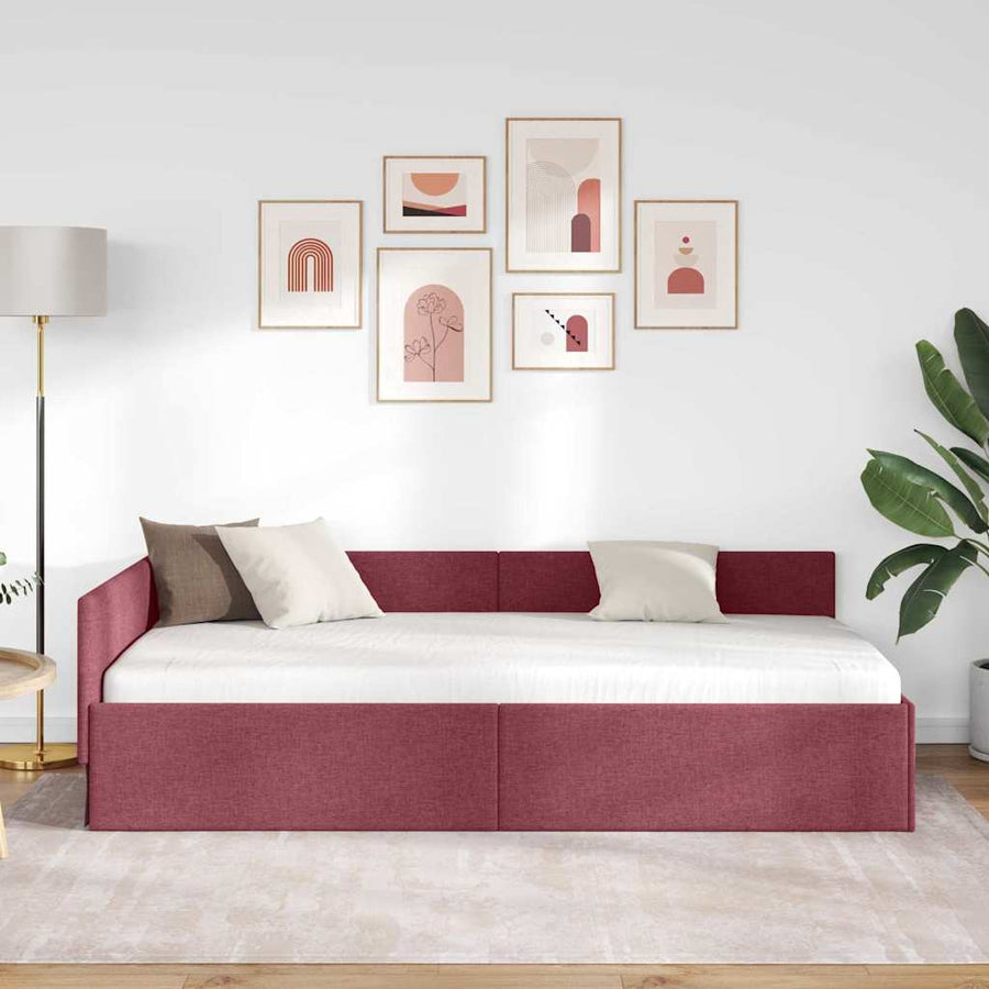 Hoekbedframe met hoofdeinde Wijnrood 90 cm x 190 cm Fluweel