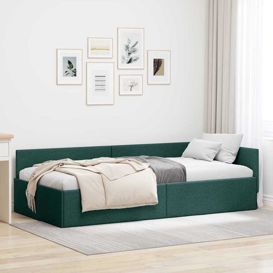 Hoekbedframe met hoofdeinde Donkergroen 90 cm x 190 cm Fluweel
