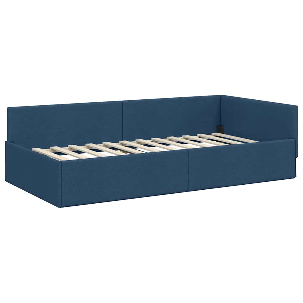 Hoekbedframe met hoofdeinde Blauw 90 cm x 190 cm Fluweel