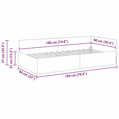 Hoekbedframe met hoofdeinde Blauw 90 cm x 190 cm Fluweel
