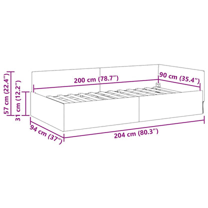 Hoekbedframe met hoofdeinde Zwart 90 cm x 200 cm Fluweel