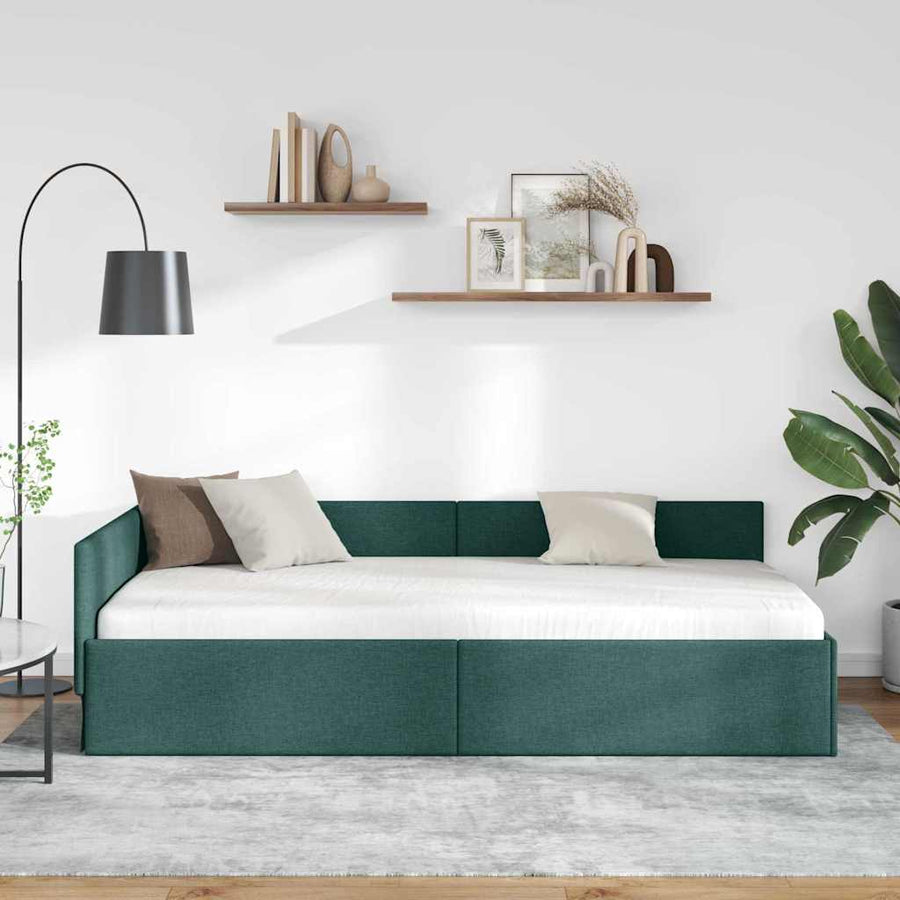 Hoekbedframe met hoofdeinde Donkergroen 90 cm x 200 cm Fluweel