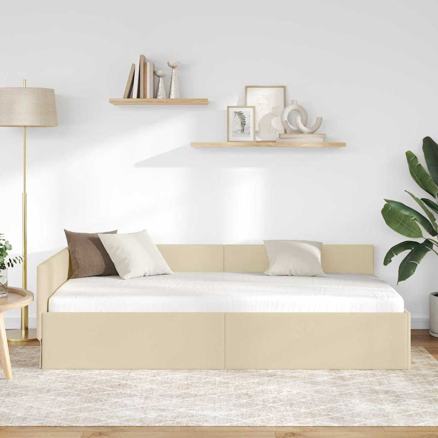 Hoekbedframe met hoofdeinde Crème 90 cm x 200 cm Fluweel