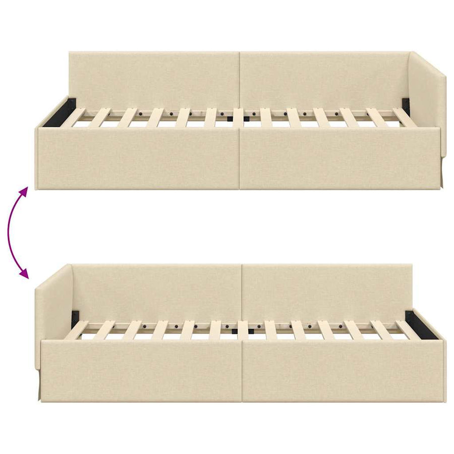 Hoekbedframe met hoofdeinde Crème 90 cm x 200 cm Fluweel