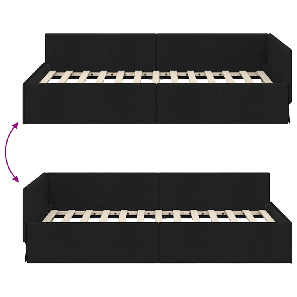 Hoekbedframe met hoofdeinde Zwart 100 cm x 200 cm Stof