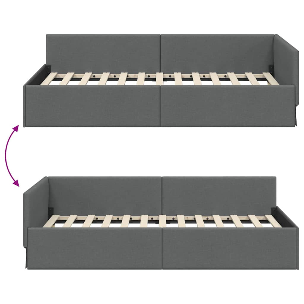 Hoekbedframe Donkergrijs 100 x 203 cm Stof