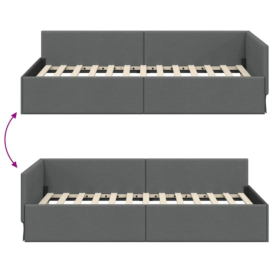 Hoekbedframe Donkergrijs 100 x 203 cm Stof