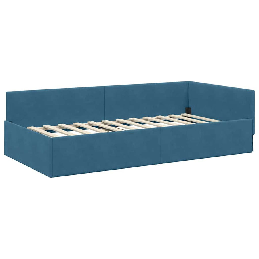 Hoekbedframe Blauw 80 cm x 200 cm Polyester en multiplex