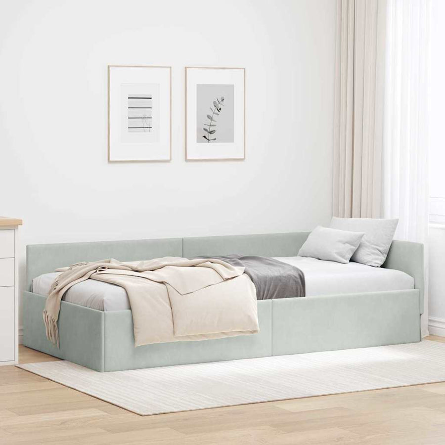 Hoekbedframe Lichtgrijs 80 cm x 200 cm Polyester en multiplex