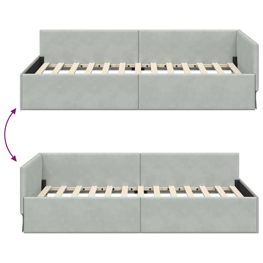 Hoekbedframe Lichtgrijs 80 cm x 200 cm Polyester en multiplex