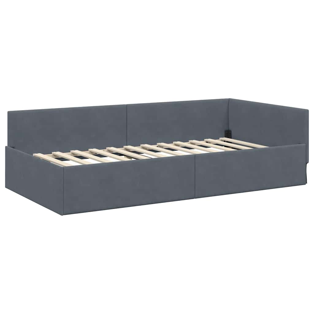 Hoekbedframe Donkergrijs 80 cm x 200 cm Polyester en multiplex