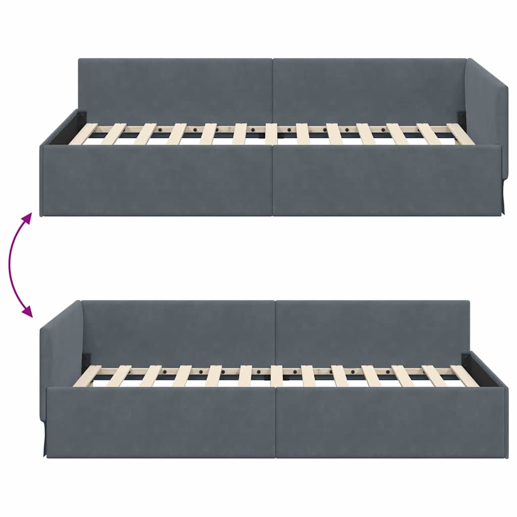 Hoekbedframe Donkergrijs 80 cm x 200 cm Polyester en multiplex