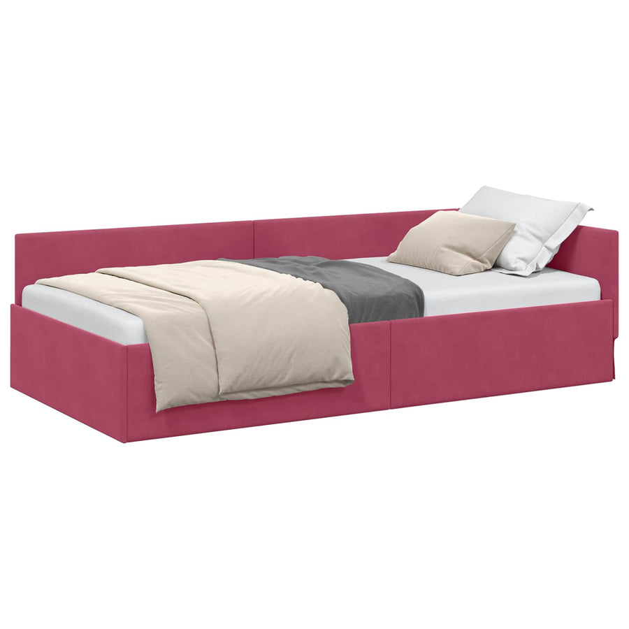 Hoekbedframe Wijnrood 80 cm x 200 cm Polyester en multiplex