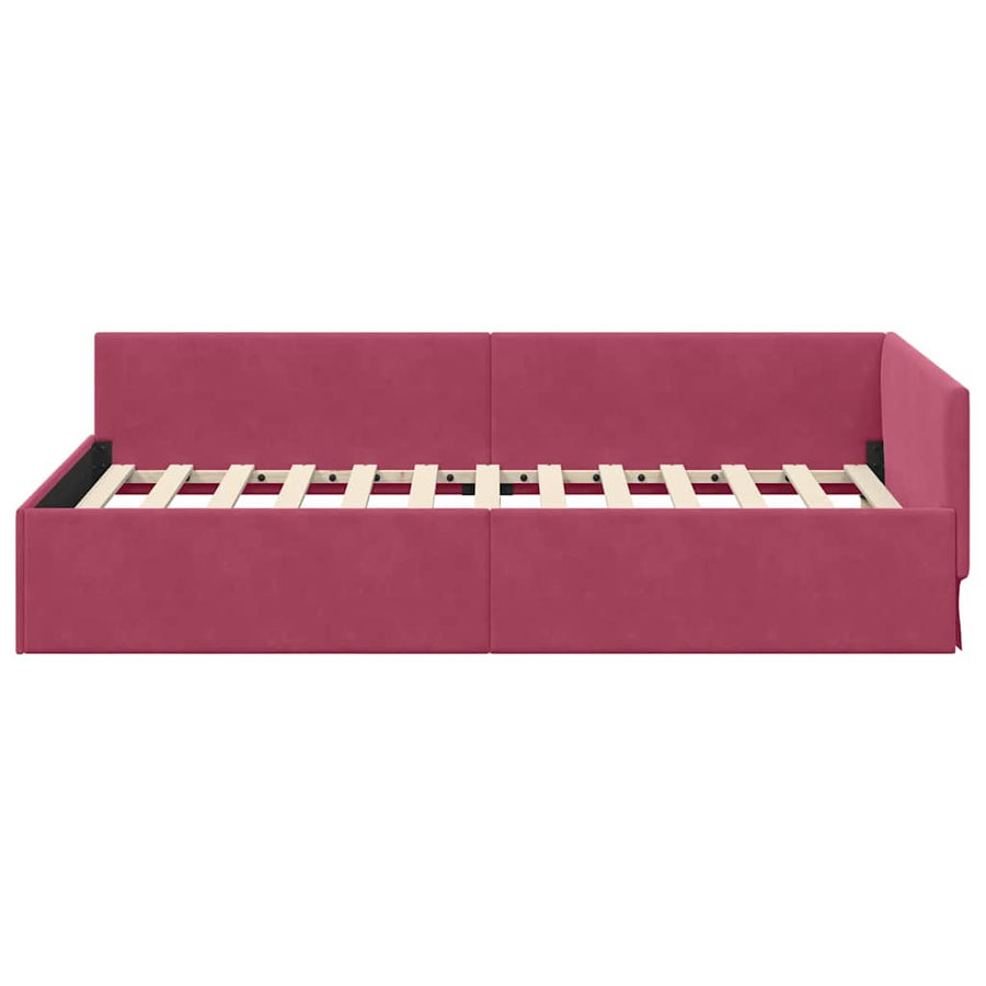 Hoekbedframe Wijnrood 80 cm x 200 cm Polyester en multiplex