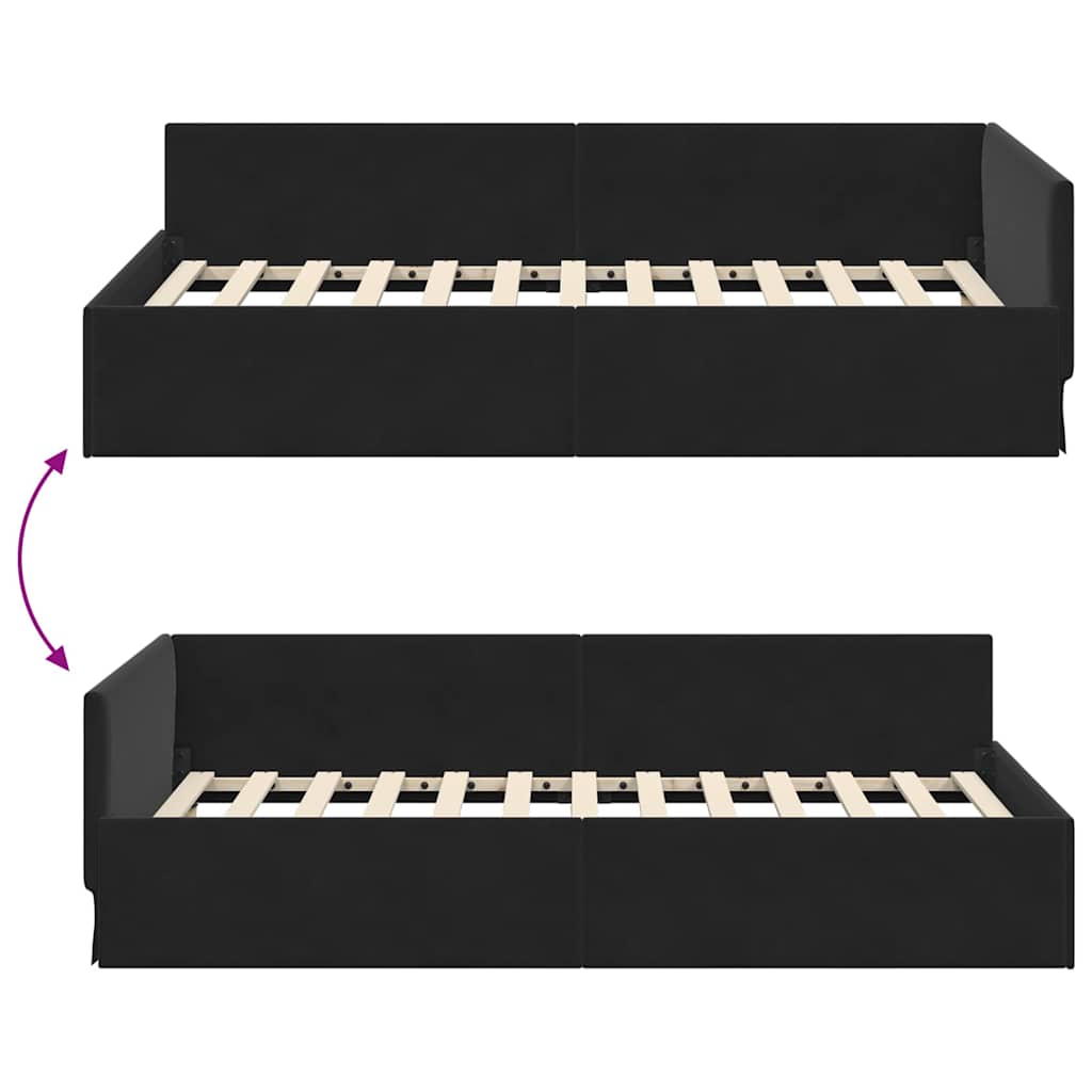 Hoekbedframe Zwart 80 cm x 200 cm Polyester en multiplex