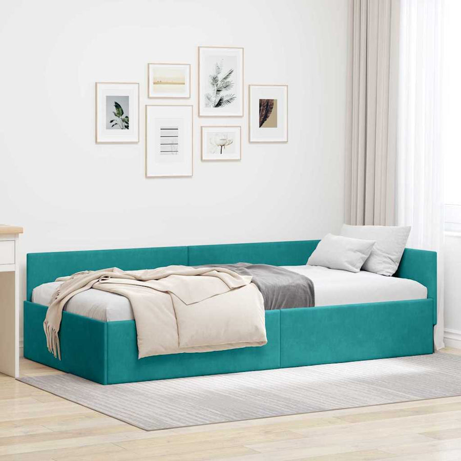 Hoekbedframe Turquoise 80 cm x 200 cm Polyester en multiplex