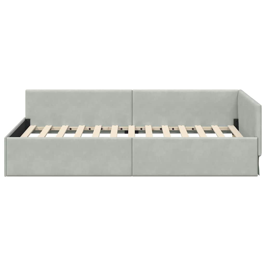 Hoekbedframe Lichtgrijs 90 cm x 190 cm Polyester en multiplex