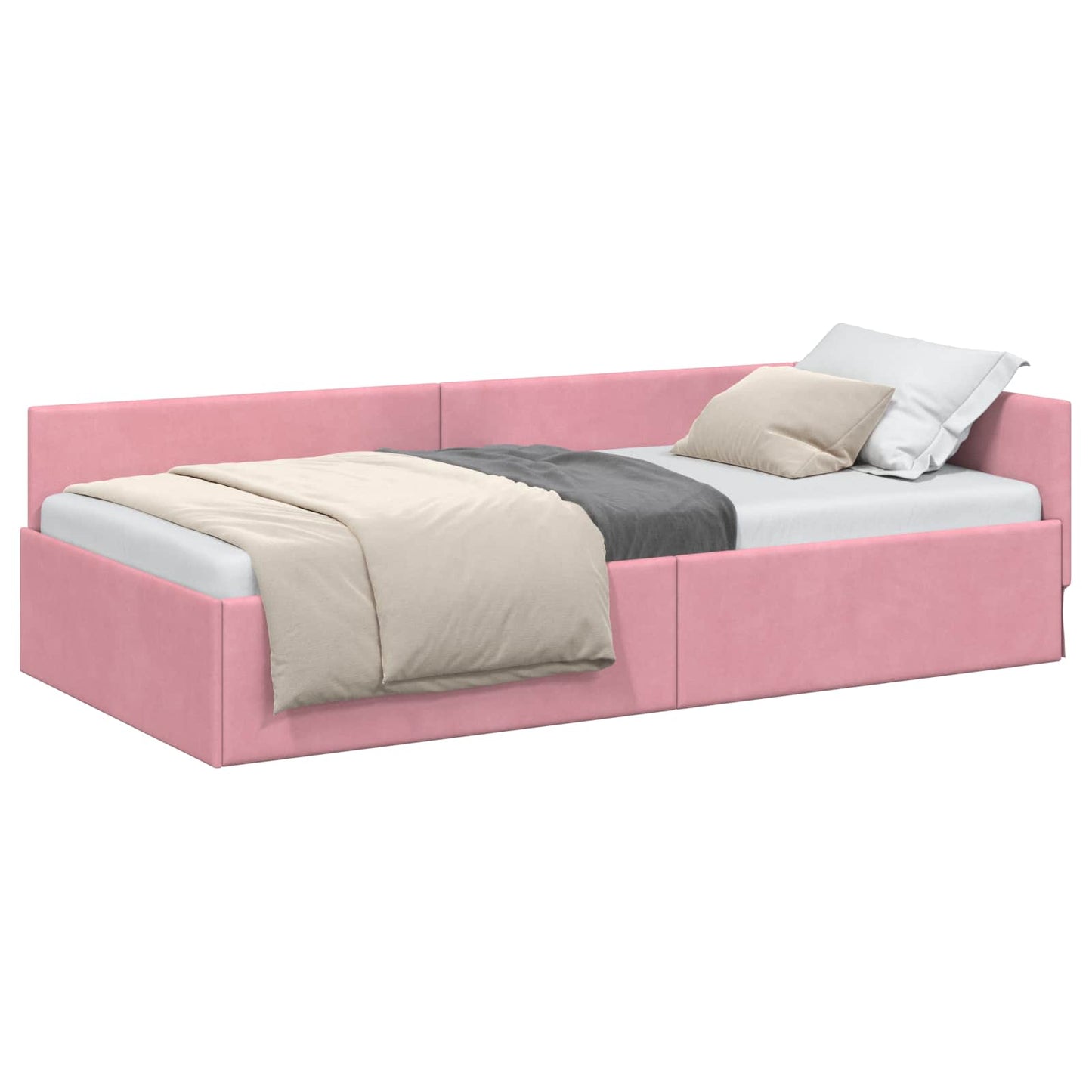 Hoekbedframe met hoofdeinde Roze 90 cm x 190 cm Fluweel