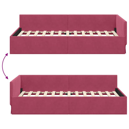 Hoekbedframe Wijnrood 90 cm x 190 cm Polyester en multiplex