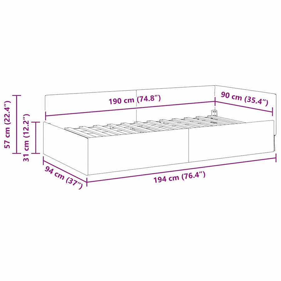 Hoekbedframe Wijnrood 90 cm x 190 cm Polyester en multiplex