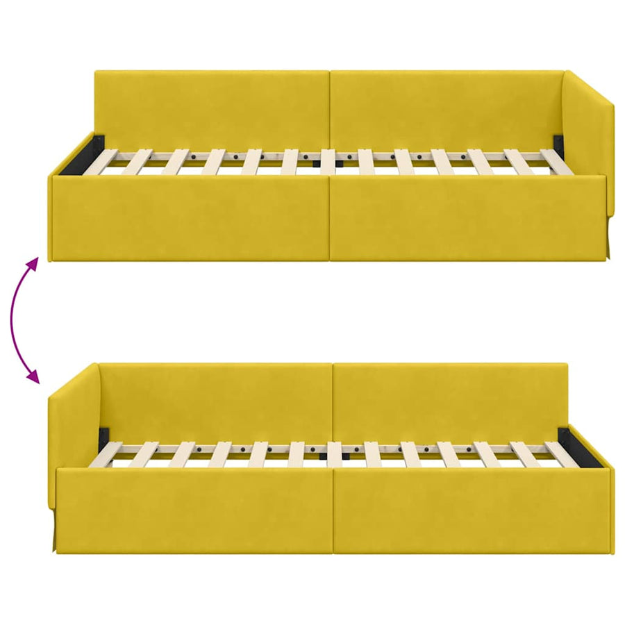 Hoekbedframe Geel 90 cm x 190 cm Polyester en multiplex