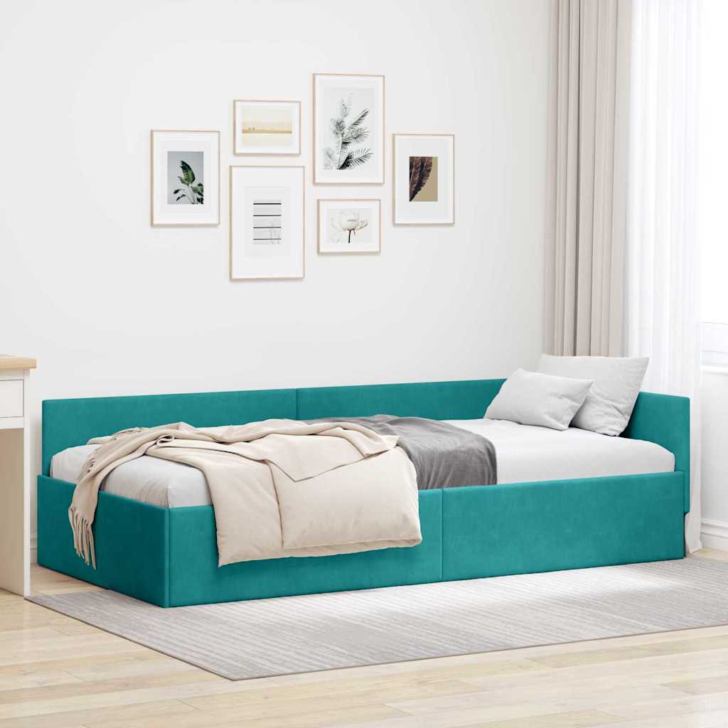 Hoekbedframe Turquoise 90 cm x 190 cm Polyester en multiplex
