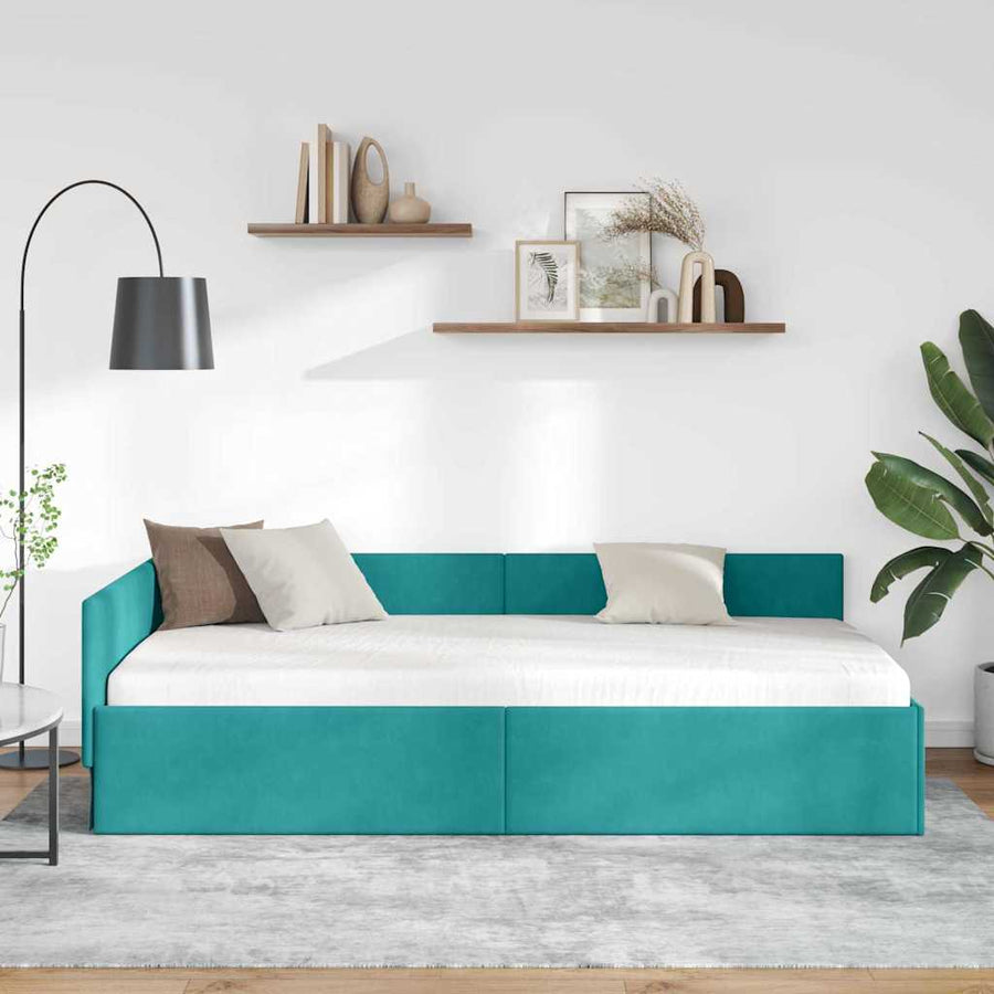 Hoekbedframe Turquoise 90 cm x 190 cm Polyester en multiplex