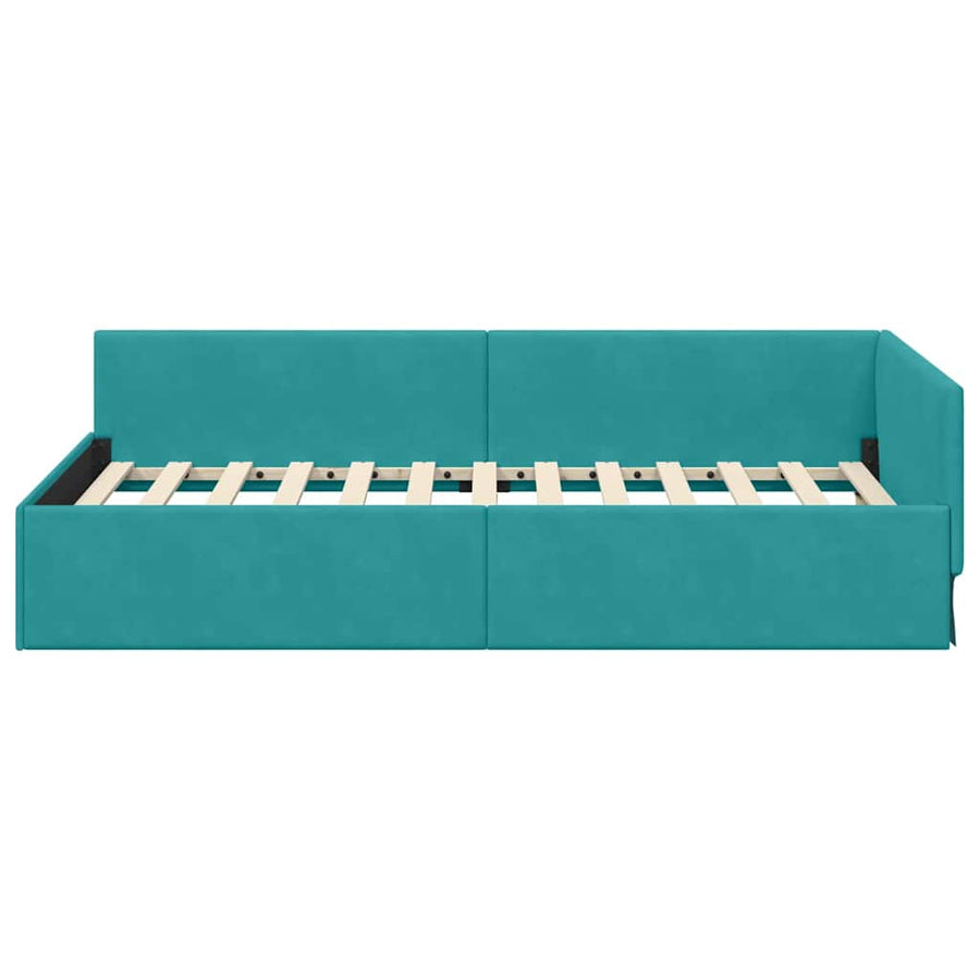 Hoekbedframe Turquoise 90 cm x 190 cm Polyester en multiplex