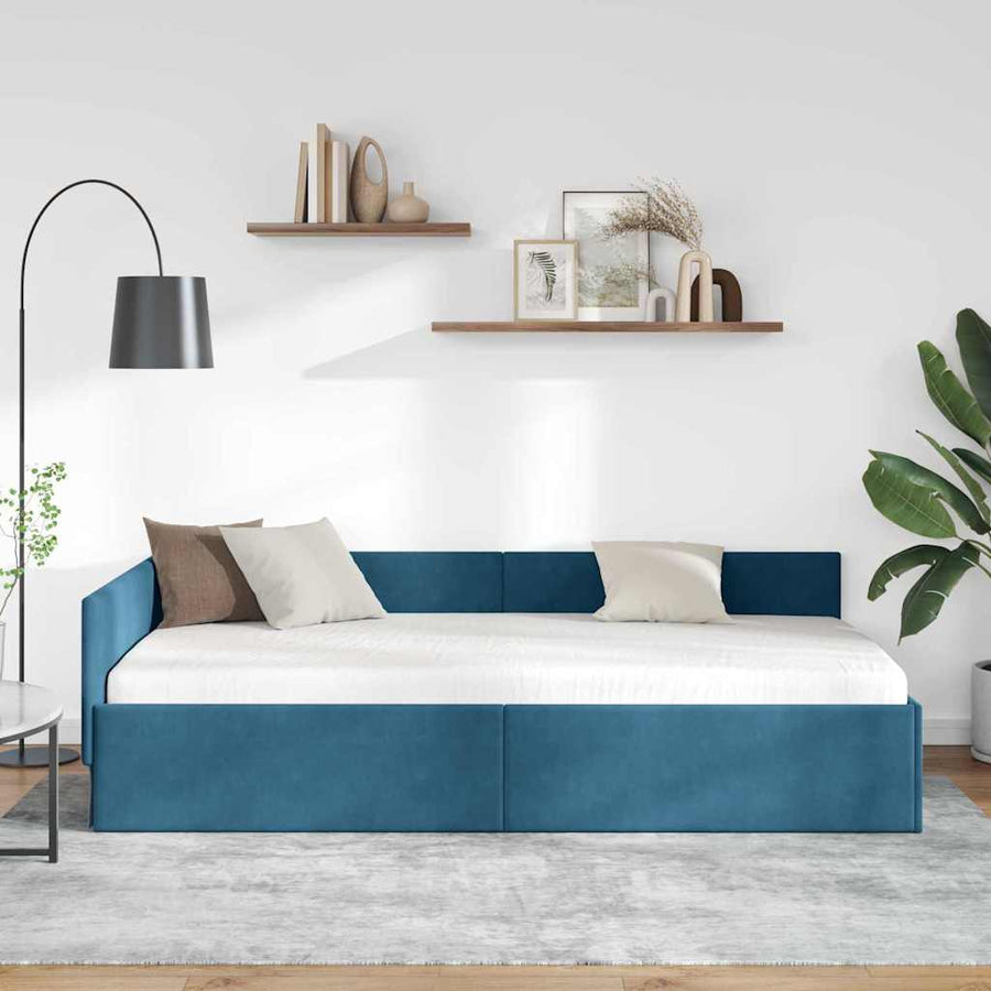 Hoekbedframe Blauw 90 cm x 200 cm Polyester en multiplex