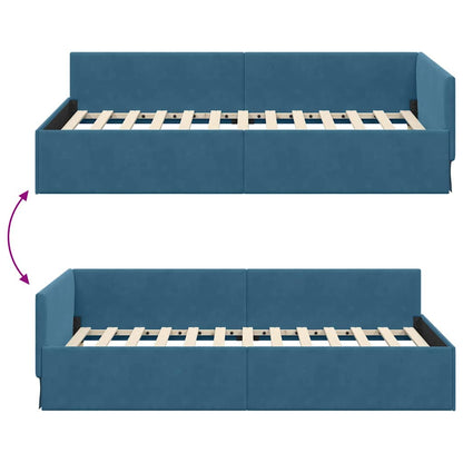 Hoekbedframe Blauw 90 cm x 200 cm Polyester en multiplex